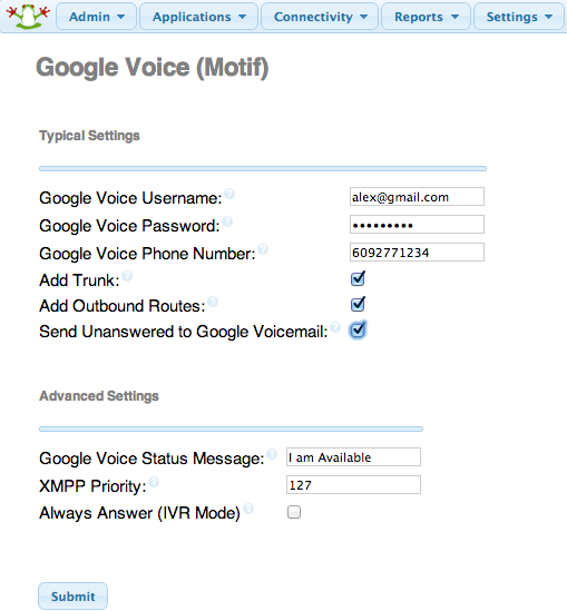 Google Voice options. Google Voice options.