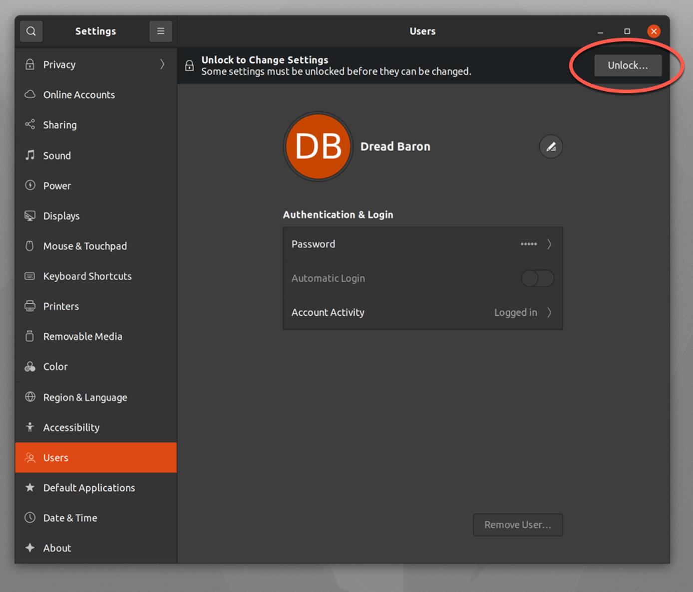 Clicking the unlock button before adding a user in Ubuntu Clicking the unlock button before adding a user in Ubuntu