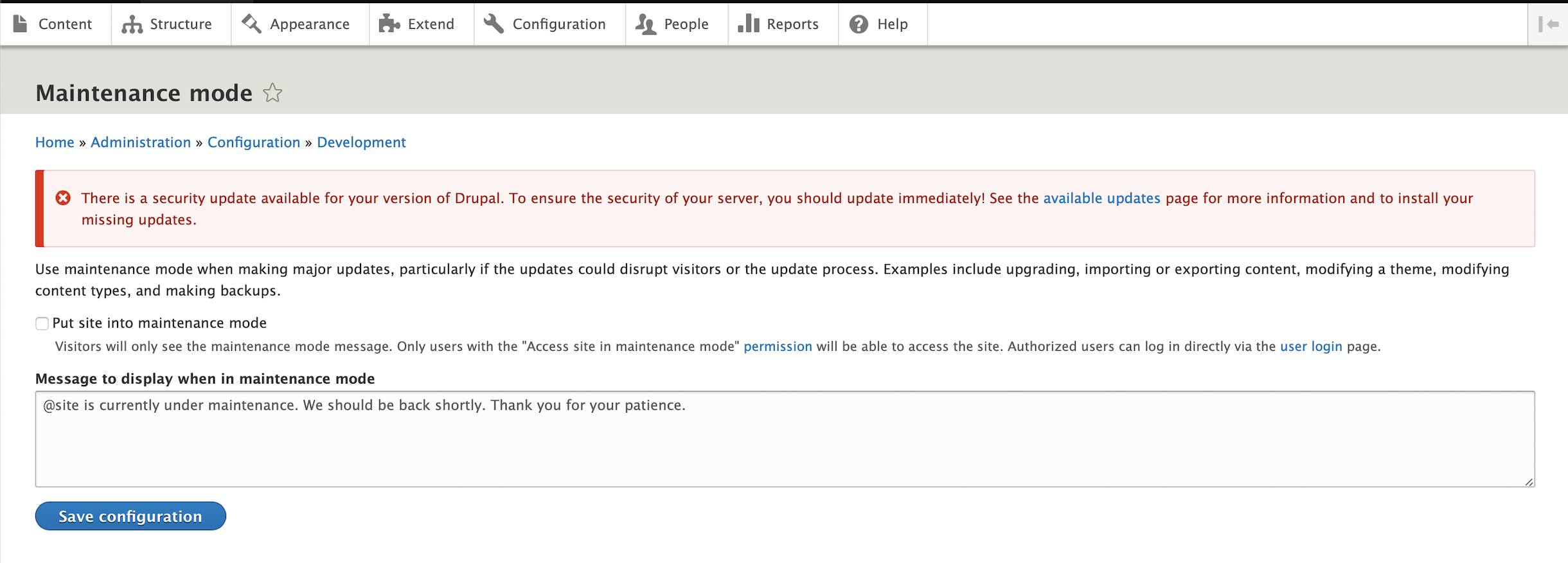 Turn on Maintenance Mode Turn on Maintenance Mode