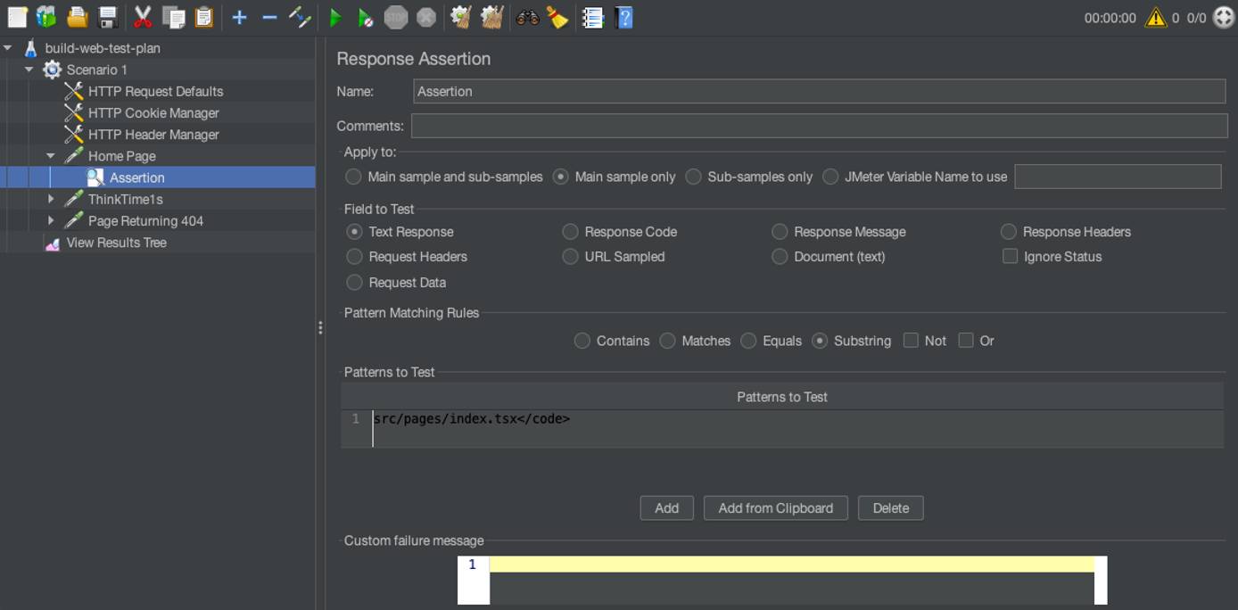 Adjusting the home page request assertion for a JMeter test plan Adjusting the home page request assertion for a JMeter test plan