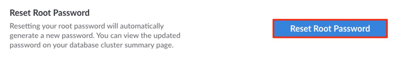 Screenshot of the Reset Root Password section Screenshot of the Reset Root Password section